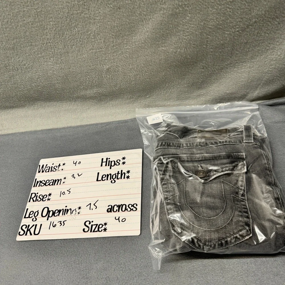 True Religion Jeans Mens 40 (40x32 ACTUAL) Geno Slim Flap Pocket Gray Denim